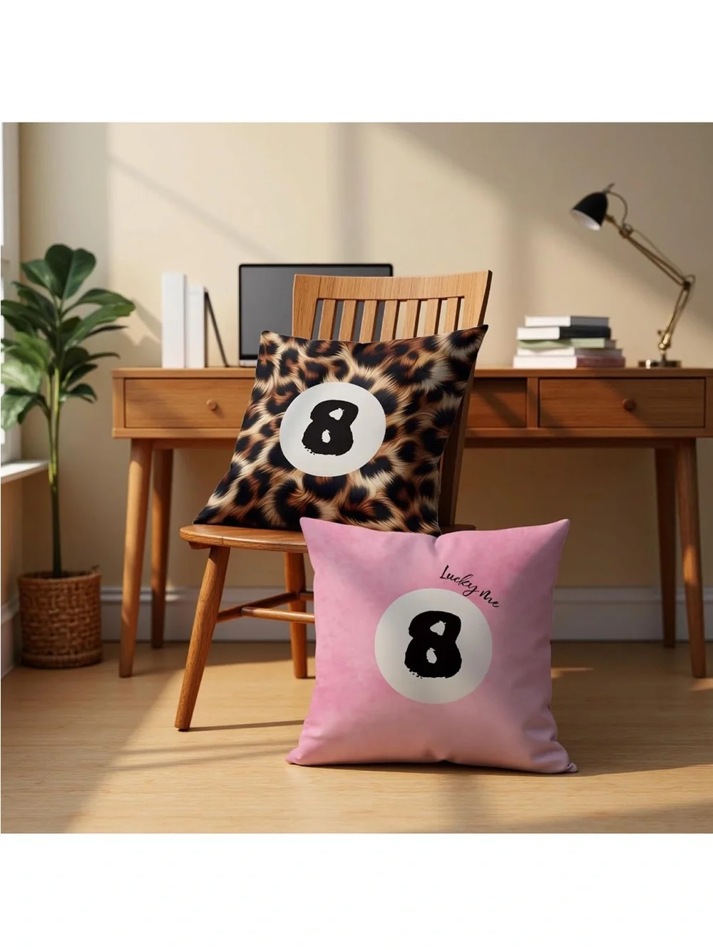 New Open Bag Trendy Funky Cheetah Pink Y2K Luck 8 Ball Pillow Covers ONLY 18x18